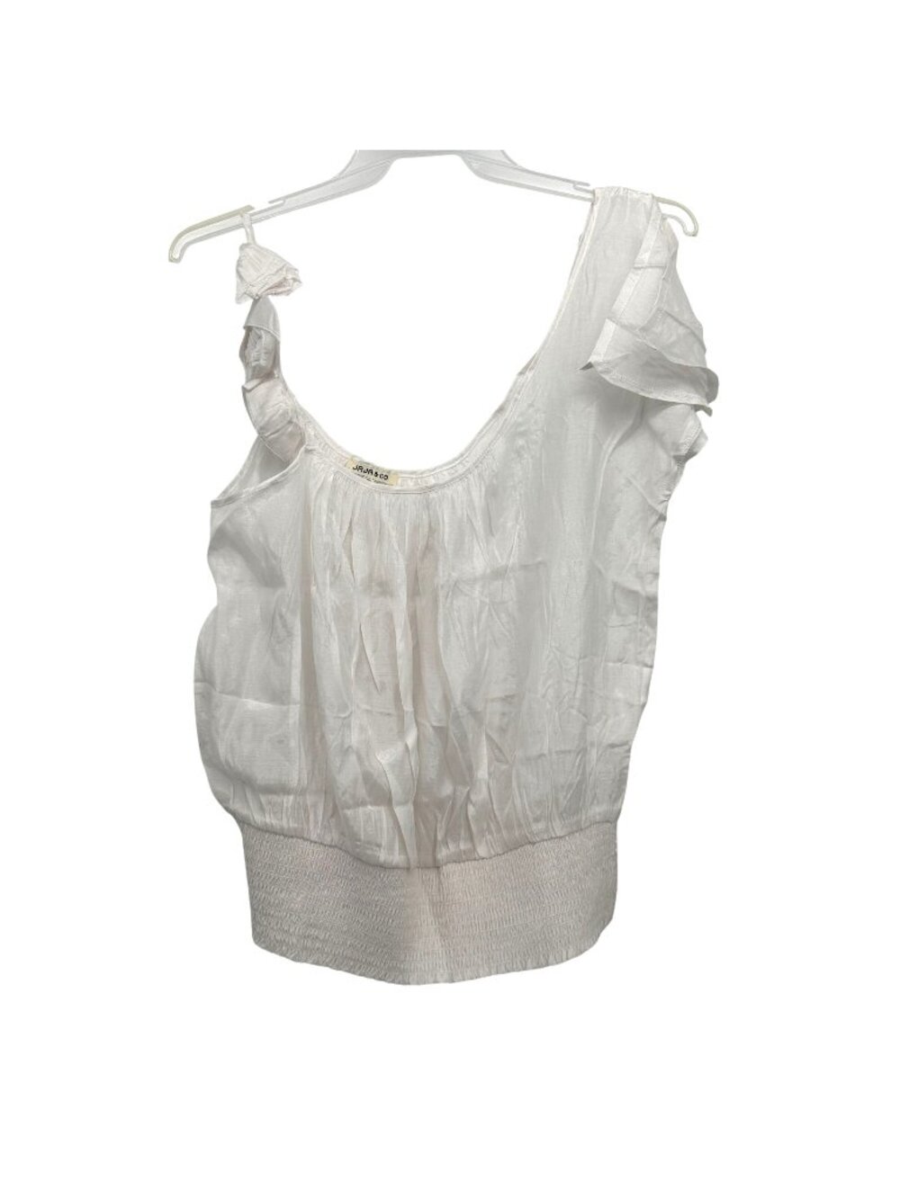 JaJa & Co One Shoulder Top 1XL White Rosette Strap Smocked Waist Party Blouse